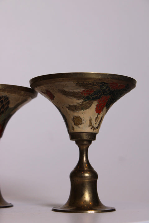Vintage Brass and Enamel Serving Set