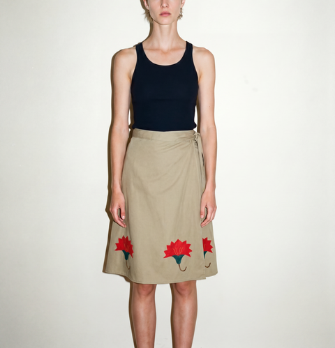 Vintage tan Floral Appliqué Wrap Skirt