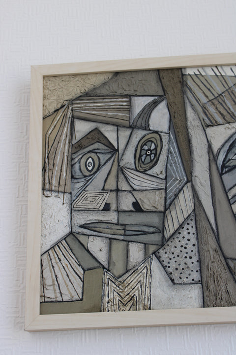 Angela Dickerson Pale Twin Faces Original Framed Artwork