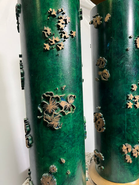 Teal antique wall paper roller lamps