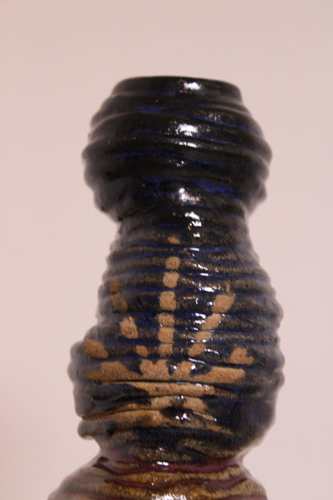 Sculptural Ribbed Studio Pottery Vessel