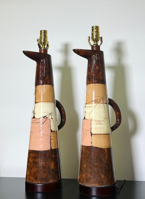“Edmund Ronaky” Jaru Pottery California Table Lamps (Pairs)