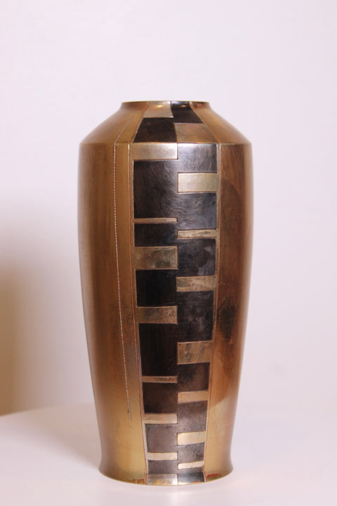 Modernist Brass Inlay Vase