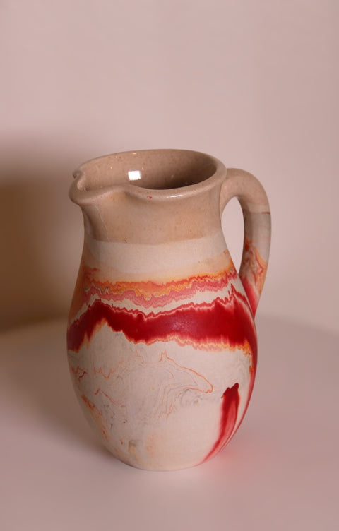 Vintage Nemadji Pottery Pitcher Vase Orange Red Marbled Clay Vessel