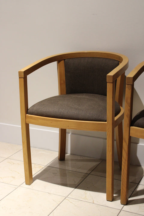 Vintage Danish Modern Oak Barrel Back Chairs | Scandinavian Lounge Armchairs Pair