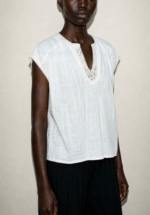 White Lace Trim Tunic Top