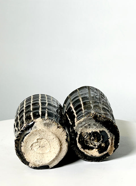 Pair of Black/White Striped Studio Pottery Cups
