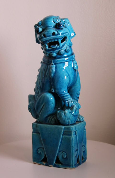 Turquoise Guardian Lion Pedestal Statue
