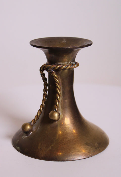 Vintage Set of Three Brass Rope Tassel Candle Holders