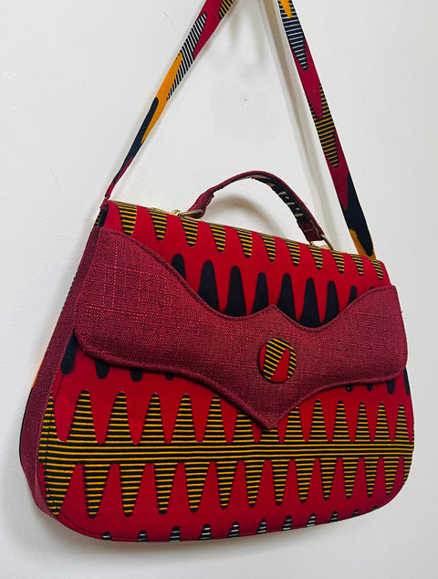 Red Geometric-Print Top-Handle Shoulder Bag
