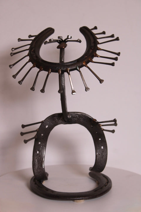 Vintage Hand Forged Horseshoe & Railroad Spike Sculpture | Brutalist Metal Art