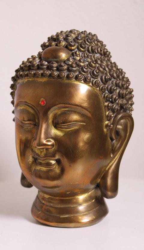 more picturesz Solid Brass Buddha Head Sculpture