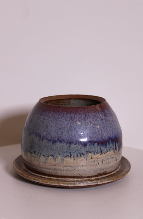 Dorchester Pottery Purple Drip Planter With Saucer