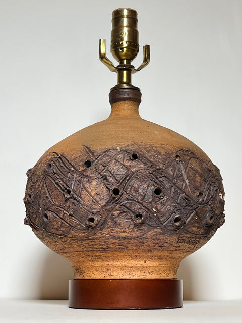Vintage MCM Rough Table Lamp In The Manor Of “Peter Voulkos”