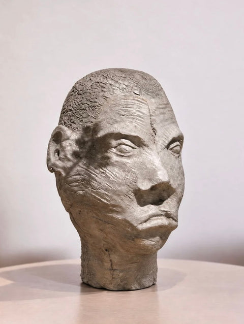 Vintage Textured Cement Portrait Head Sculpture