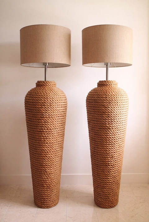 Monumental Rope-Wrapped Sculptural Floor Lamp