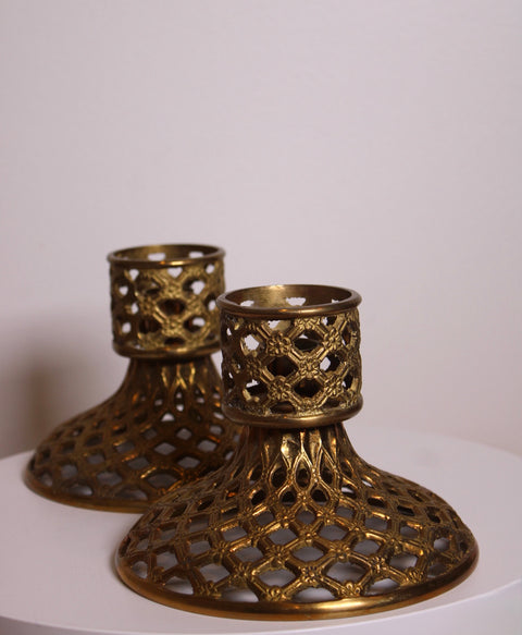 Pair of Pierced Brass Candle Holders