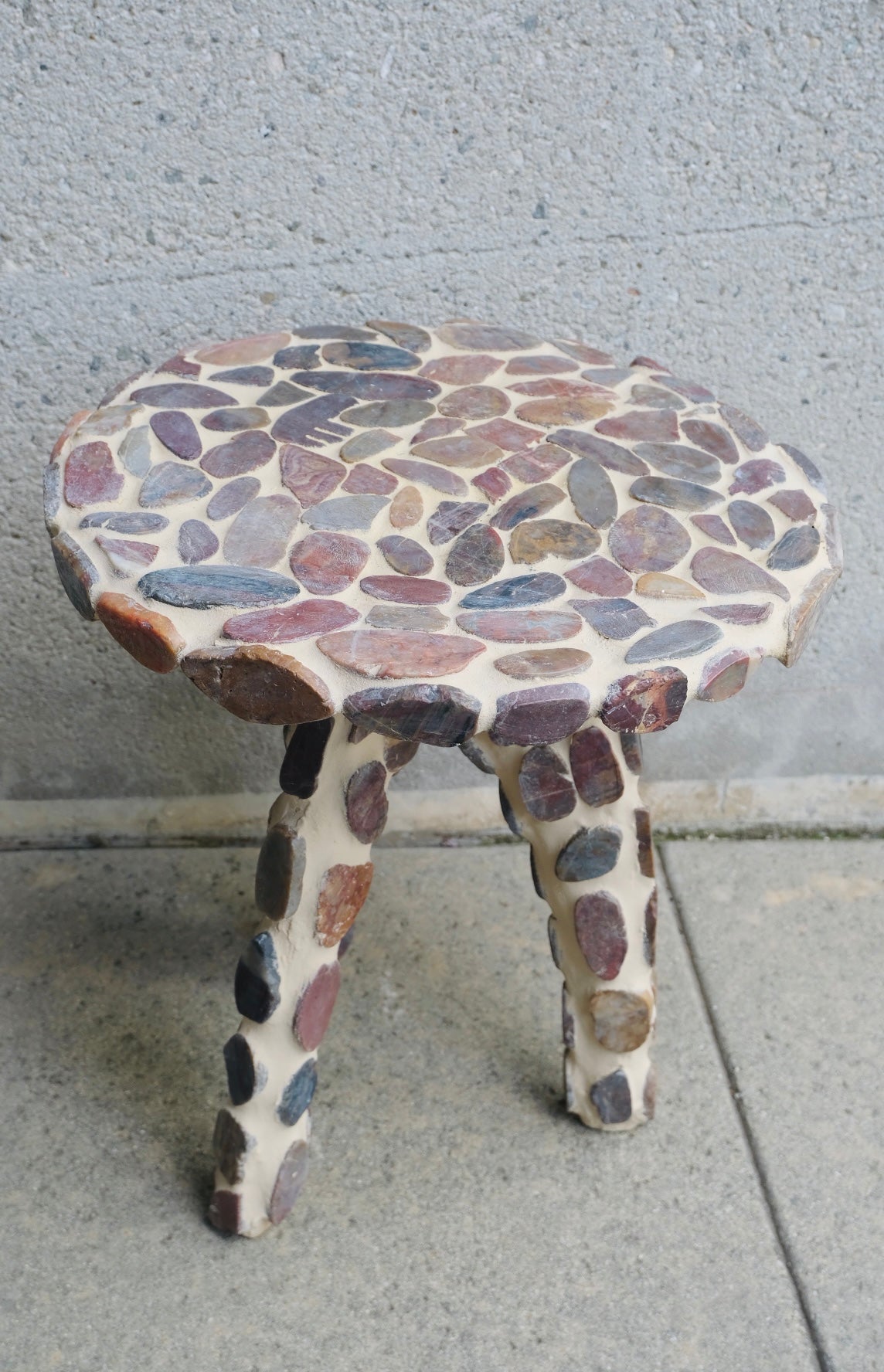 Hand tiled Stone Side Table (Red/Cream)