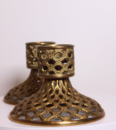 Pair of Pierced Brass Candle Holders