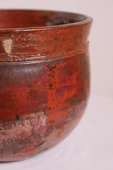 Large Red Raku Style Studio Pottery Bowl