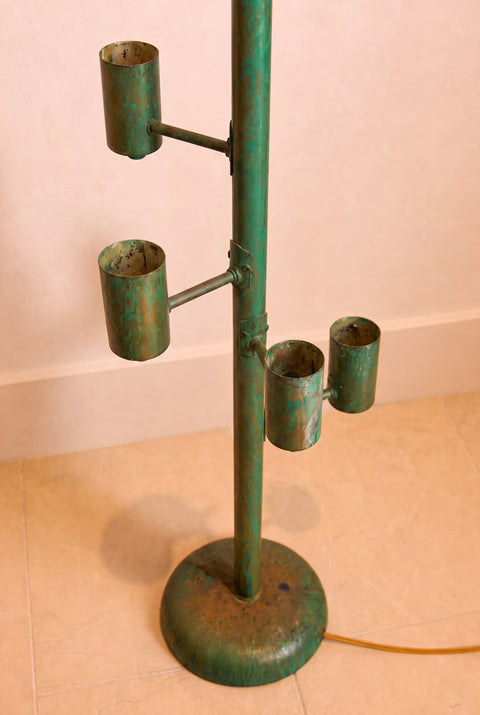Vintage Patinated Brass Five-Light Floor Lamp | Mid-Century Modern Sculptural Torchère