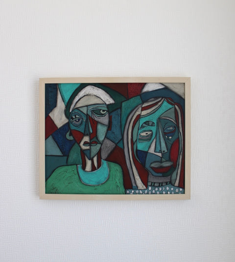 Angela Dickerson Teal Couple Original Framed Artwork