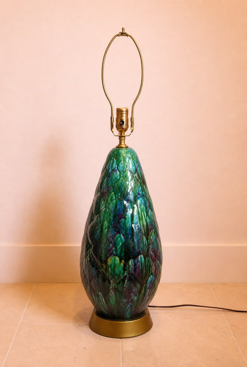 Large Iridescent MCM Drip-Glaze Art Pottery Table Lamp