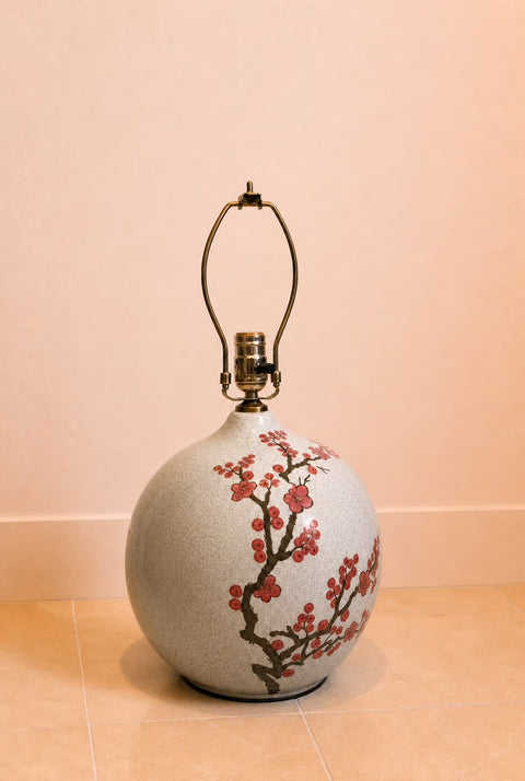 Round Crackle Cherry Blossom Porcelain Table Lamp