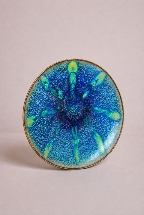 Vintage 1970s Blue Enamel Art Bowl | Handcrafted Watercolor Decorative Dish