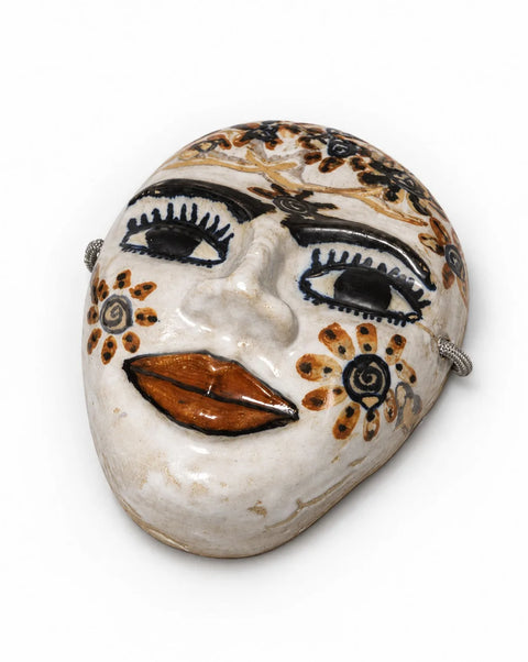 Hand-Painted Floral Folk Art Ceramic Face Mask Wall Decor