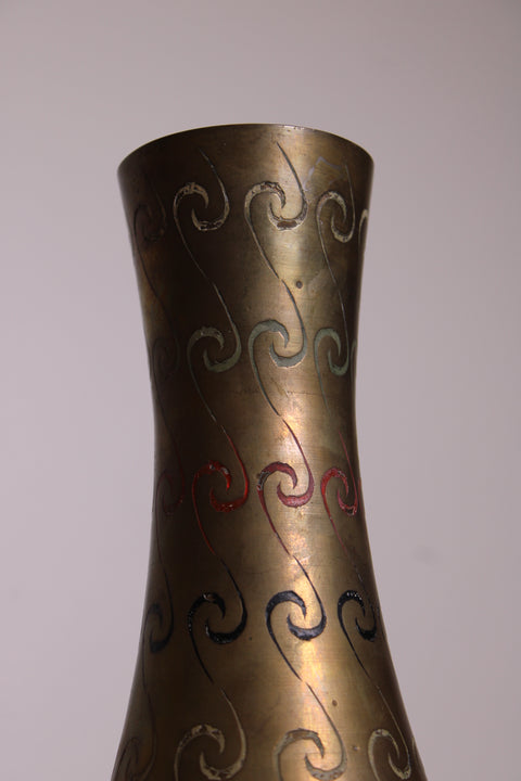 Tall Brass Swirl Pattern Vase