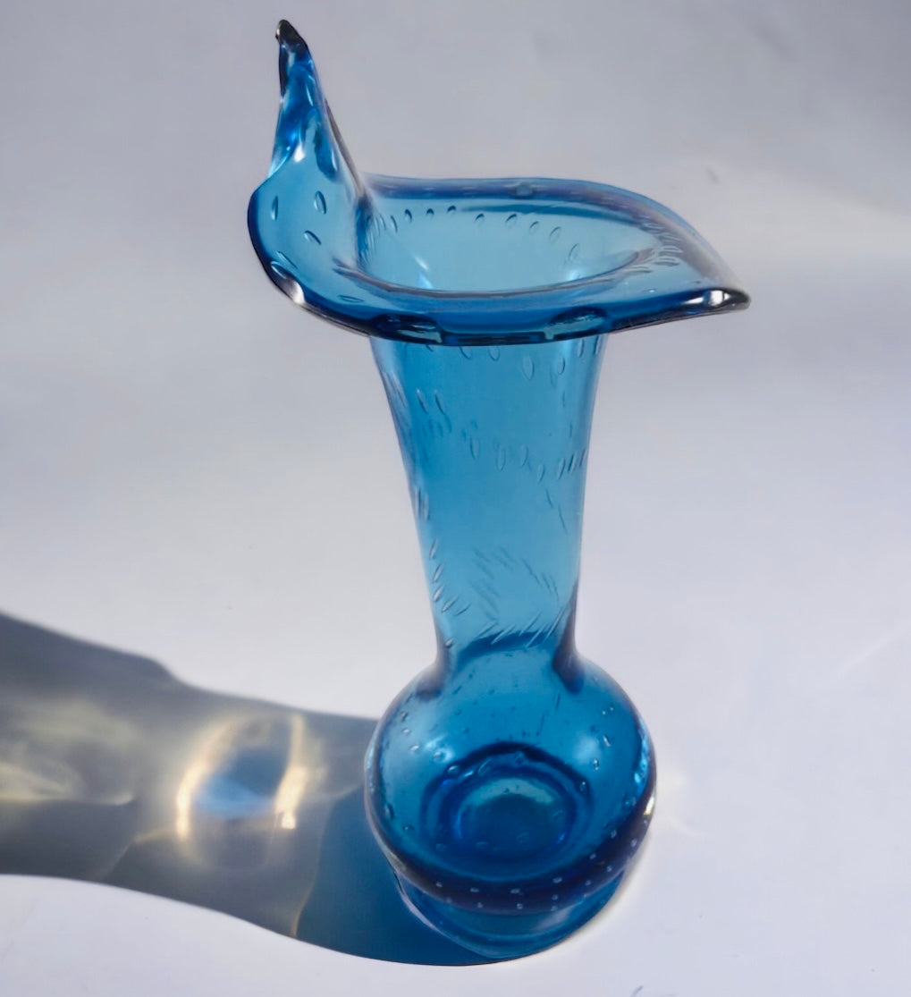 “Kreiss” Blue Glass Vase (Vintage)