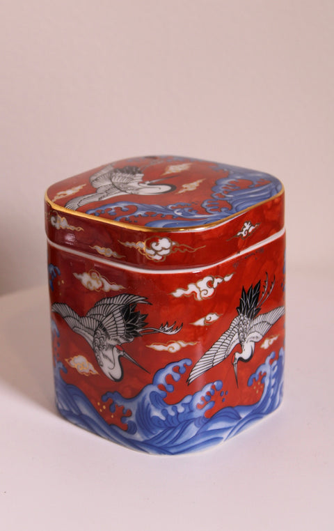 Red Crane Porcelain Covered Box