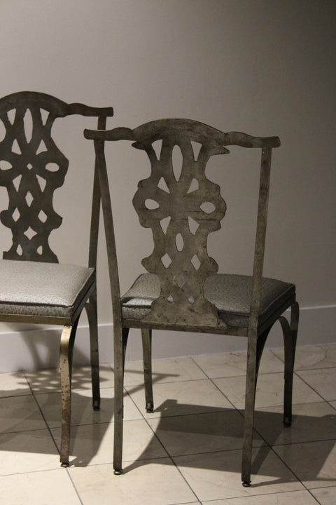Pair of Chippendale Style Verdigris Iron Garden Chairs