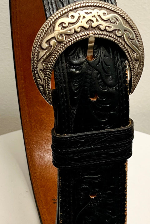 Black Tooled Leather Western Belt