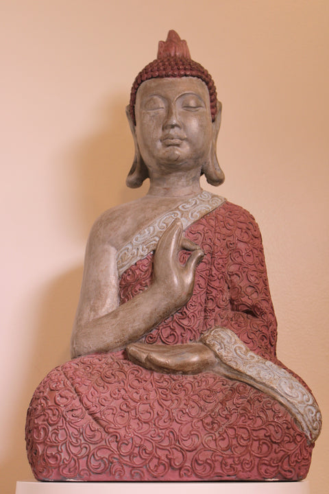 Vintage Seated Buddha Statue with Red Robe Decorative Sculpture