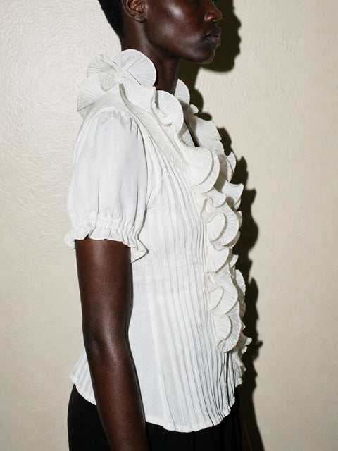 Jaipur Deadstock White Ruffle Blouse