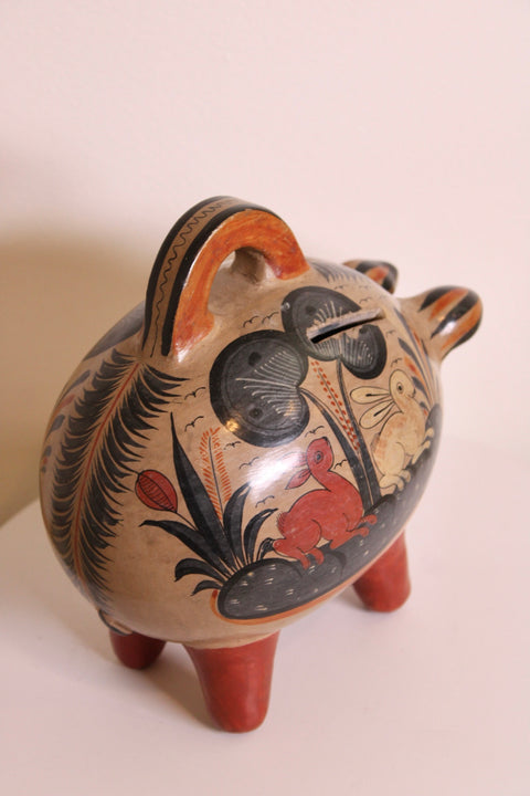 Tonalá Piggy Bank with Rabbit Scene