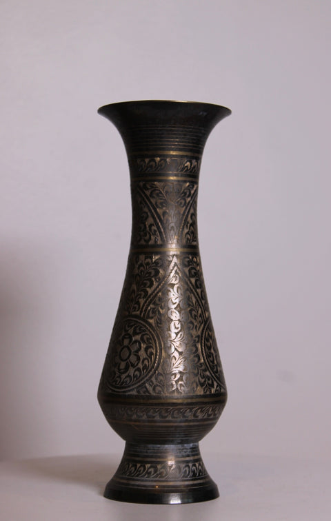 Dark Etched Brass Vase