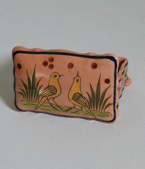 Vintage Hand Painted Mexican Bird Motif Ceramic Planter Jardiniere Cachepot