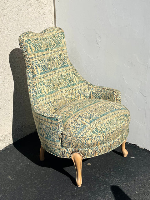 Vintage Pair of 1970s Mid-Century Regency Batik Fabric Chairs