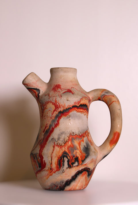 Vintage Nemadji Pottery Small Swirl Cachepot Vase Orange Black Clay