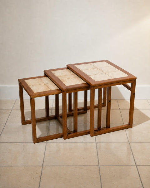 1970s Vintage Scandinavian Tiled Teak Nesting Tables (Set of 3)