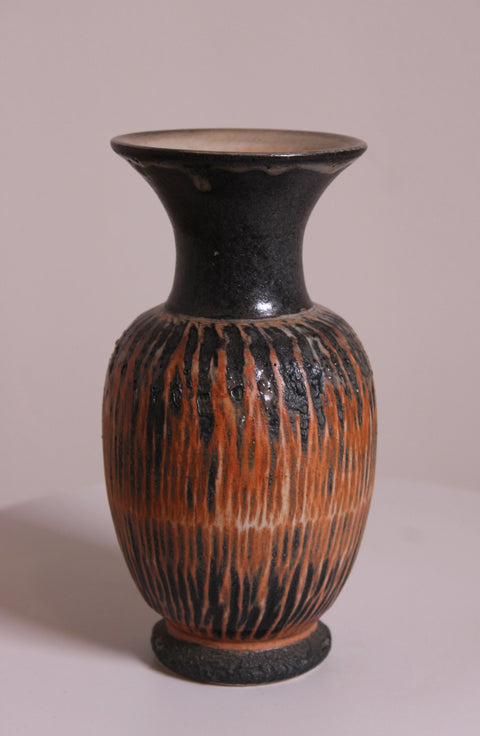Black Orange Drip Studio Pottery Vase