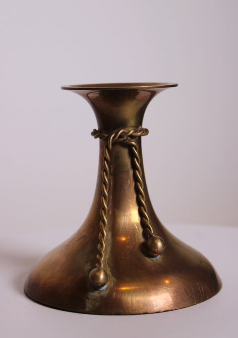 Vintage Set of Three Brass Rope Tassel Candle Holders