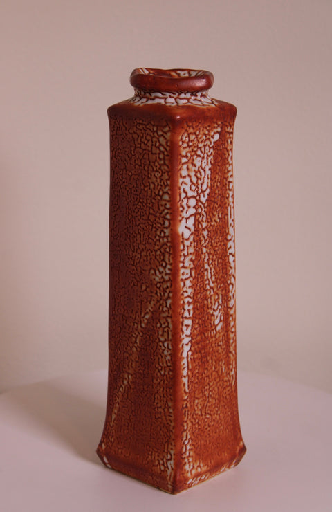 Tall Red Crackle Brutalist Studio Pottery Vase