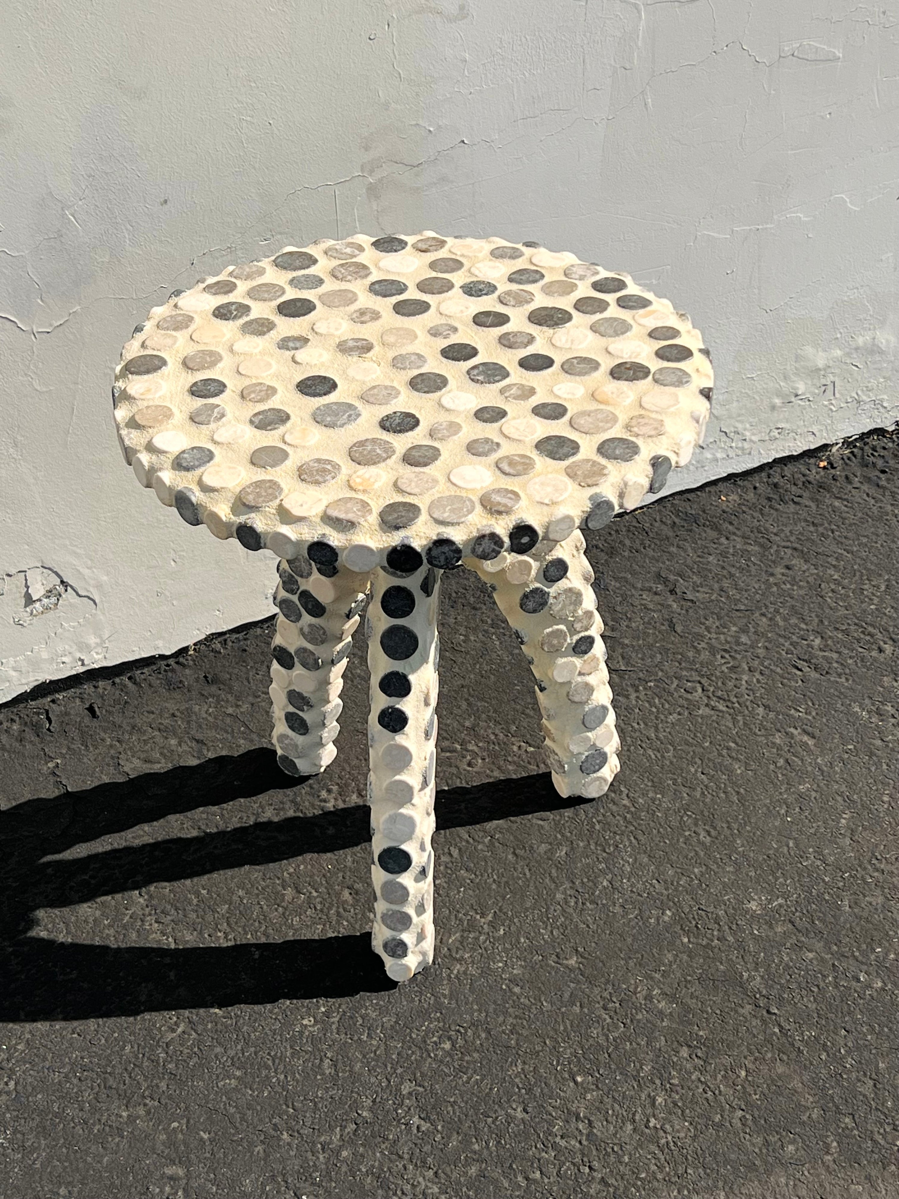 Hand Tiled Side Table (Blue/Grey/Cream)