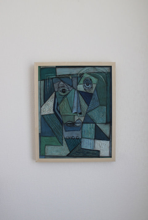 Angela Dickerson Blue Face Study Original Framed Artwork