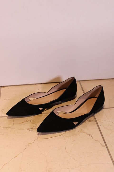 Stuart Weitzman Black Suede Pointed-Toe Slingback Flats