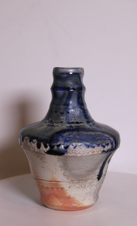 Blue Brown Drip Studio Pottery Vase